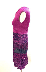 Chanel knit Pink raspberry navy blue gray Dress FR 42 US 6/8