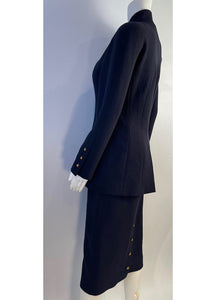 93P/93A 1993 Chanel Boutique Vintage Dark Navy Skirt Suit Set FR 36/38
