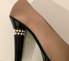 Load image into Gallery viewer, Chanel 2009 Fall 09A Paris Moscow Bicolor Patent Leather Satin Pearls Platform Heel Pumps EU 40 US 9/9.5