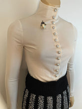 Load image into Gallery viewer, Chanel Satin Silk Pearl CC logo buttons Ivory Blouse FR 34