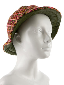 Vintage Chanel pink green multicolor wool tweed hat size 57