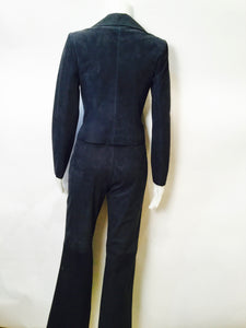 Vintage Chanel 02C 2002 Resort Cruise Lightweight suede navy blue Jacket Pants Suit Set FR 34 US 2/4