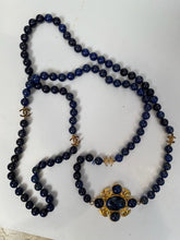 Load image into Gallery viewer, 95A, 1995 Fall Vintage Chanel Long Strand Blue Gold Stone CC Necklace
