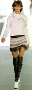 Rare New with Tags Chanel 03A 2003 Fall Beige Brown Pearl Feather Trim Mini Skirt  FR 38