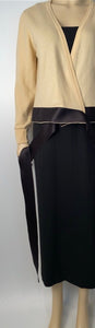 1980’s Chanel Vintage Light Yellow Black Bicolor Wrap Sweater w/satin ribbons US 4/6/8