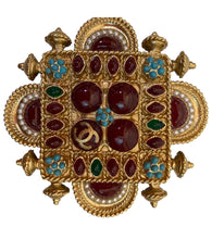 Load image into Gallery viewer, Chanel 11C, 2011 Cruise Resort gold turquoise red Gripoix Stone Brooch Pin