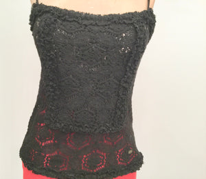 Chanel Vintage 04A 2004 Fall Autumn Crochet Camisole Black Tank Top FR 38 US 4/6