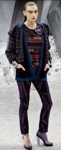Chanel 12A RTW striped multicolor beaded Strass wool oversized pullover jumper sweater FR 38