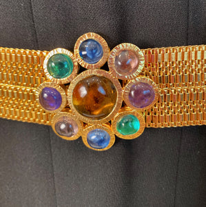 96A 1996 Fall Vintage CHANEL Gold Gripoix Rhinestone Byzantine Flower Metal Belt size Medium