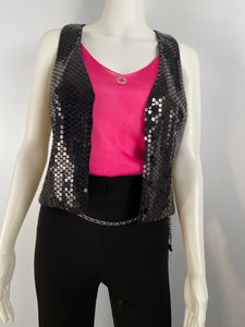 Chanel 03C 2003 Cruise Resort Silk Charmeuse Vest with black sequins FR 42