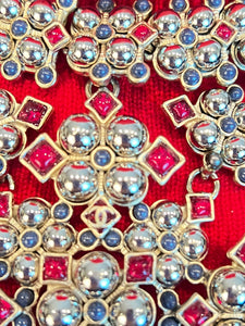 Rare Chanel 16S 2016 Spring Bib Collar Red Blue Gripoix Silver Necklace