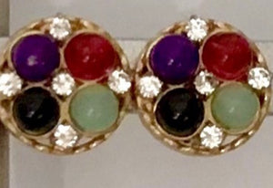 Chanel Vintage 03A Fall Autumn Multicolor Gold Metal Gripoix Clip On Earrings