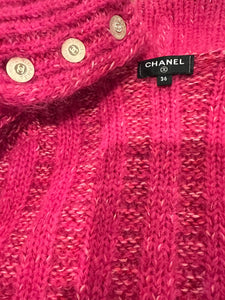 Chanel 2009 Pink Wool Mohair Buckle Sweater Cardigan FR 36 US 4/6/8