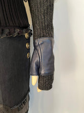 Load image into Gallery viewer, NWT Chanel 2016 16B Leather Cashmere Navy/Black/Dark Grey Fingerless Gloves Size 8