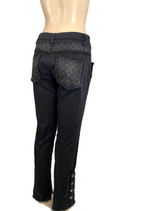 Chanel Runway 12P, 2012 Spring black with leather patchwork Denim Jeans Pants FR 38 US 4