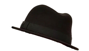Chanel Fur Felt Fedora grosgrain ribbon CC Crystal Logo Black Hat Sz 57
