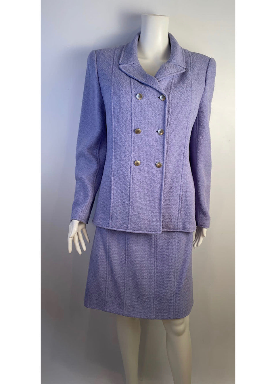 HelensChanel Rare Chanel 98P 1998 Spring Vintage Lilac Double Breasted Jacket Skirt Suit FR 44 US 10