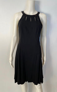 Chanel Black 11A, 2011 Fall halter pleated keyhole Dress Wool Satin US 6
