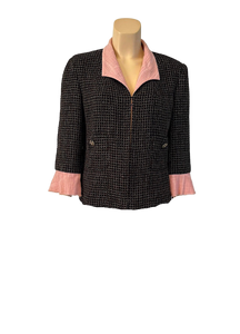 Chanel 12S 2012 Summer Black Metallic Tweed Pink Jacket FR 44 US 8/10