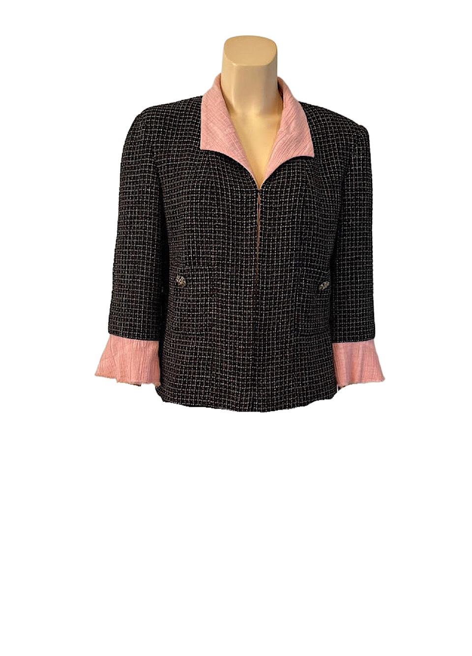 HelensChanel Chanel 10P, 2010 Spring Ecru/Black Tweed Jacket Matching Dress 2 Piece Set FR 42 US 6