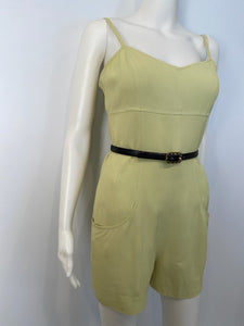 97P, 1997 Spring Vintage Chanel Boutique Lime Green Jumpsuit Shorts Romper FR 38 US 6/8