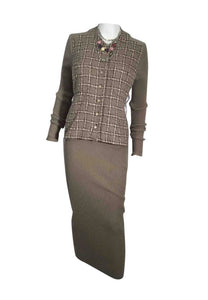 95A, 1995 Fall Rare Vintage Chanel knit dress attached tweed Boucle jacket FR 40 US 4
