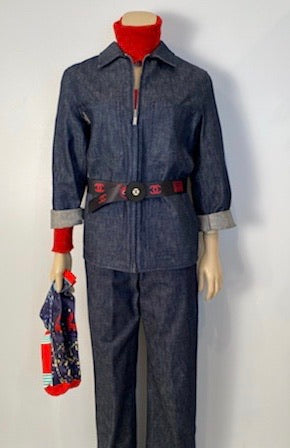 Vintage Chanel 99P, 1999 Spring Denim Blue Jeans Pants Trousers FR 38