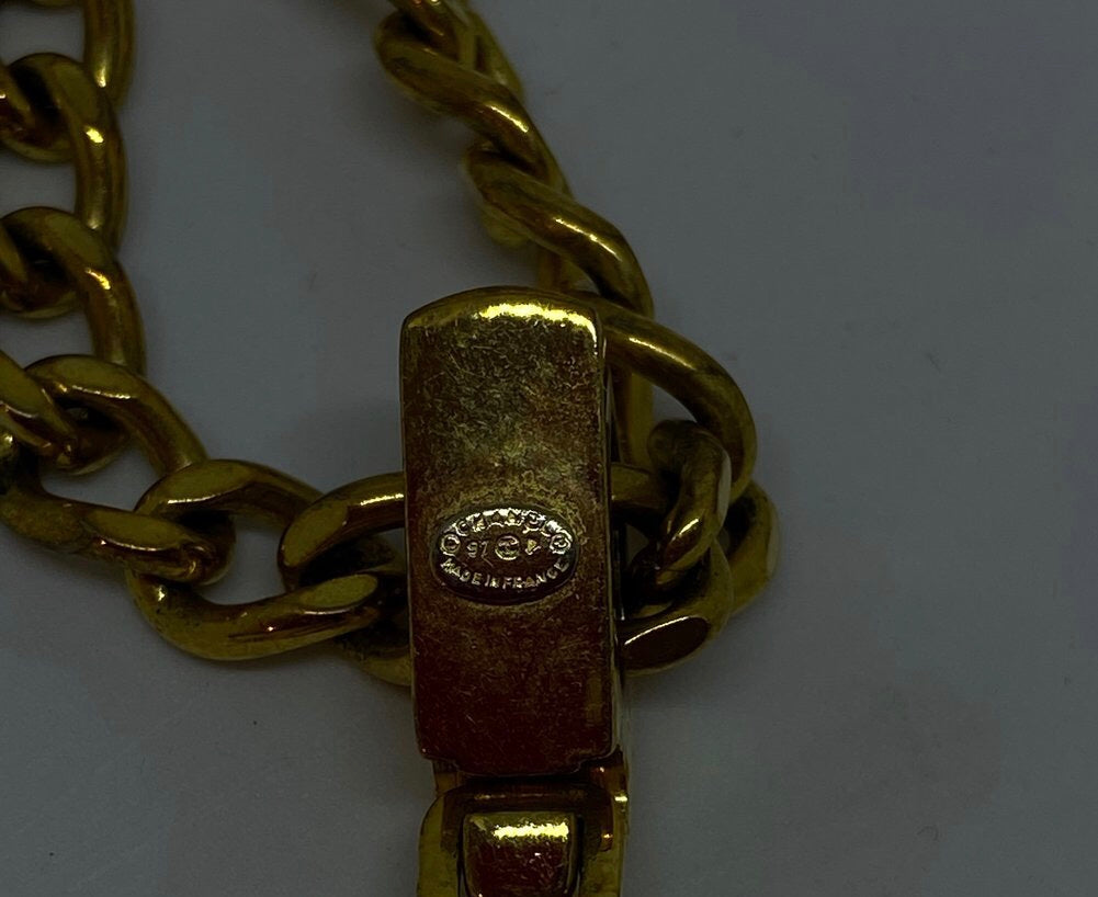 Chanel CC Logo Stone Charm Pendant Necklace