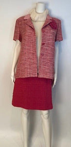 Vintage Chanel 02P, 2002 Spring Pink/Red Short Sleeve Tweed Jacket FR 42