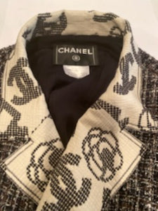 Chanel 2006 Spring, 06P Cotton tweed brown black white Blazer camellia jacket US 10/12