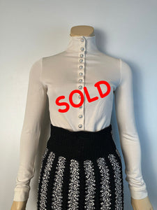 Chanel Satin Silk Pearl CC logo buttons Ivory Blouse FR 34