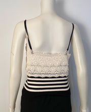 Load image into Gallery viewer, Chanel 05P, 2005 Spring Spaghetti Strap Camisole Lace Crochet Striped Top Blouse FR 38