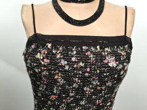 Vintage Chanel 04A, 2004 Fall Tweed Black multicolor Mini spaghetti strap Dress FR 36 US 4/6