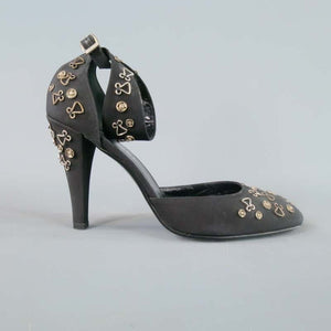 Vintage CHANEL Hook Snaps Black Ankle Strap Pumps EU 39.5