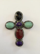 Load image into Gallery viewer, Chanel vintage 03A 2003 Fall Gripoix multicolor Glass Stone Oversized Cross Brooch Pin