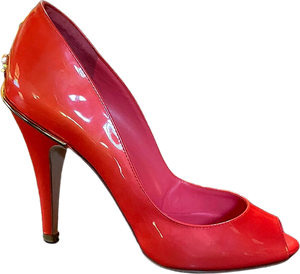 Chanel 08C, 2008 Cruise Patent Leather Orange Peep Toe Pump Heels EU 35.5 US 4.5/5
