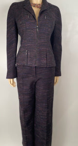 Vintage Chanel 02A 2002 Autumn Wide Leg Blue Multicolor Jacket Pant Suit FR 42