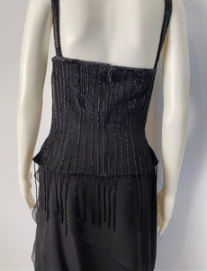 Vintage Chanel 00A, 2000 Fall Autumn Black Tassel Beaded Tube Camisole Top Blouse FR 40 US 4