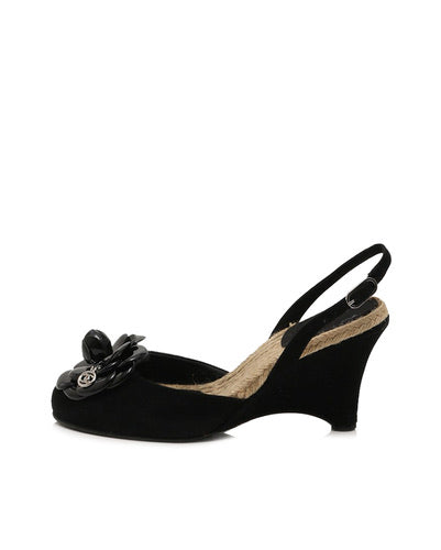 Prada - Black Patent Leather T-Strap Wedge Sandals w/ Ankle Strap