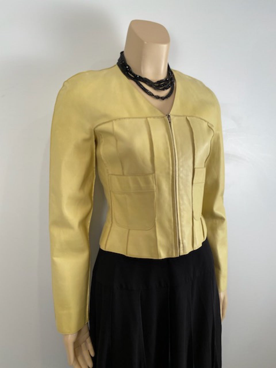 HelensChanel Vintage Chanel 99P, 1999 Spring Yellow Soft Lambskin Leather Jacket FR 34 US 2/4