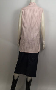 Vintage Chanel 02P, 2002 Spring pink brown pinstripe Cotton Sleeveless Blouse Tunic Top FR 36 US 6