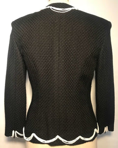 Chanel 03P Spring Black Pearl Scallop Trim wool Cardigan Jacket FR 38 US 4