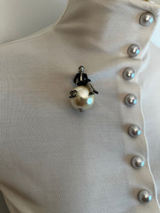Chanel 2004 Spring 04P Coco Mademoiselle Sitting on Large CC Resin Pearl  Brooch Pin