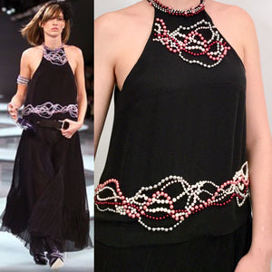 RARE Chanel 02C 2002 Cruise open back sleeveless Top Blouse Embellished with yards of pearls in various colors FR 40 US 4/6