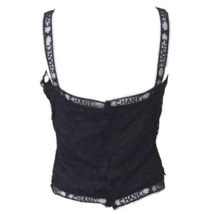 Rare! Chanel Vintage 98A Fall Logo Black Lace Tank top Blouse Camisole Skirt Set FR 38 US 4