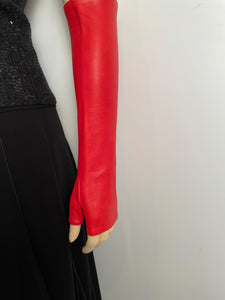 Chanel Fingerless Lambskin Leather Long Red Gloves Size 7.5