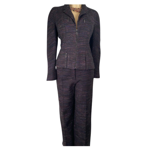Vintage Chanel 02A 2002 Autumn Wide Leg Blue Multicolor Jacket Pant Suit FR 42