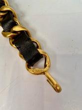 Load image into Gallery viewer, 95A Chanel Vintage Rare black leather gold metal chain belt necklace Accessory Small Sz 2