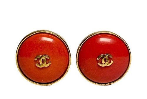 Vintage Chanel 97P 1997 Spring Oversized Coral Orange Clip On Earrings