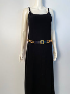 95A 1995 Fall Vintage Chanel gold chain black leather belt sz 85/34